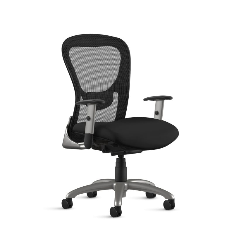 1560-Y2-A95-SF-T01 strata task chair silver frame with black fabric profile view carpet casters
