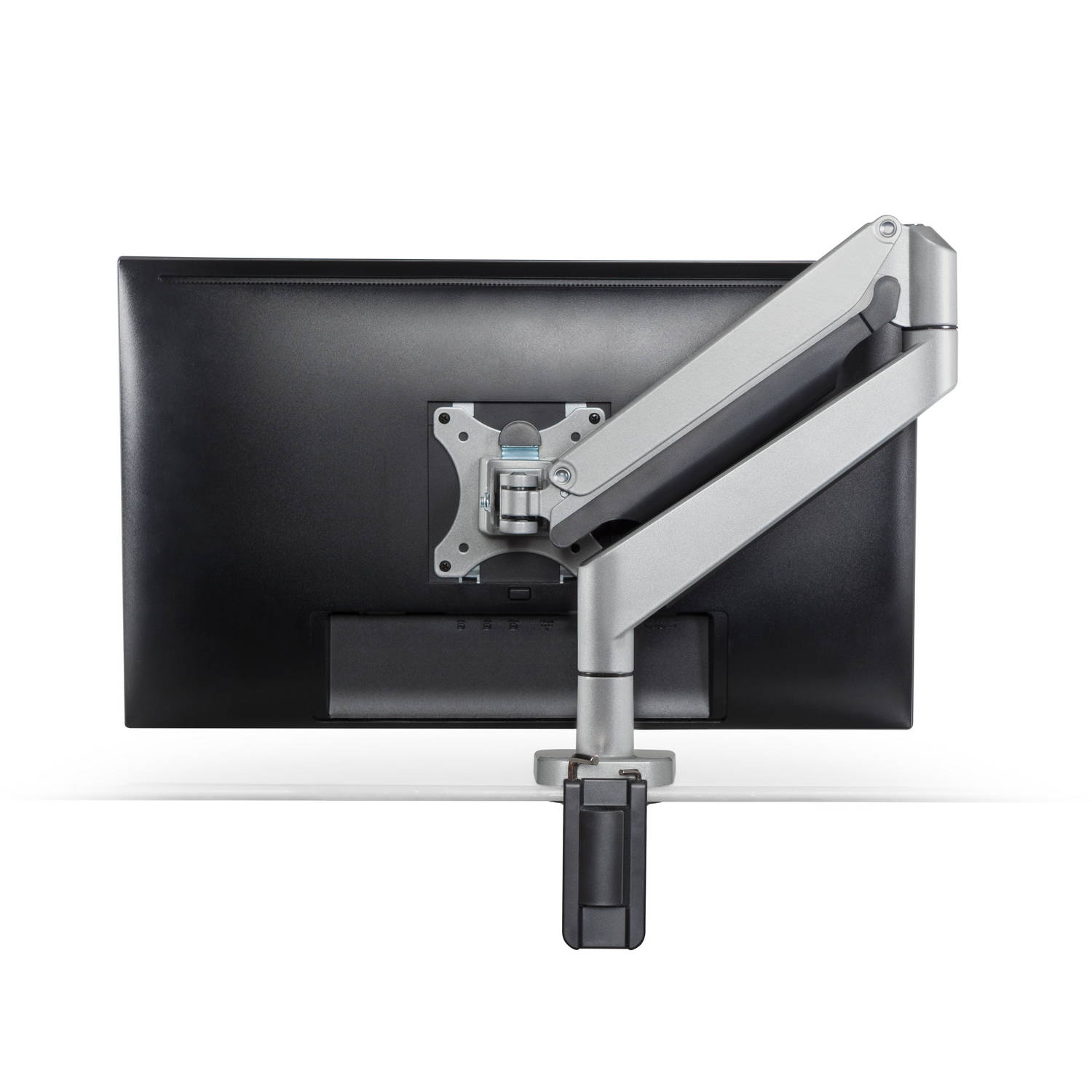 Envoy 1 back <ul> <li>Screen size: Up to 32"</li> <li>Mount supports monitors 2.2 - 19.8 lbs.</li> <li>Color: Silver</li> <li>Height Adjustment: 13.2 | Extension Range 23.7"</li> <li>Pivot: Landscape / Portrait</li> <li>Rotation: 270° at base, 360° at mid joint, 180° at upper joint</li> <li>VESA Compatibility: 75 & 100mm, quick-release adapter included</li> <li>Warranty 10 years</li> </ul>
