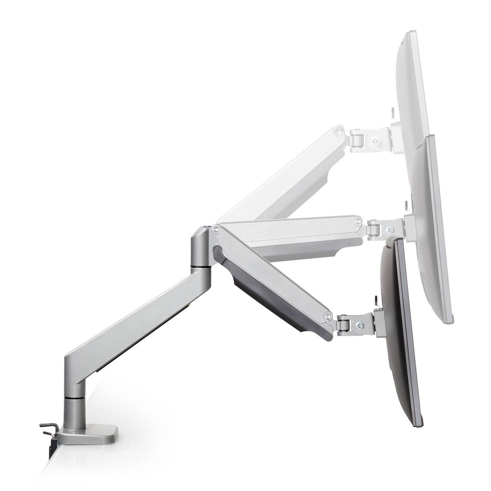 Envoy 1 height adjust <ul> <li>Screen size: Up to 32"</li> <li>Mount supports monitors 2.2 - 19.8 lbs.</li> <li>Color: Silver</li> <li>Height Adjustment: 13.2 | Extension Range 23.7"</li> <li>Pivot: Landscape / Portrait</li> <li>Rotation: 270° at base, 360° at mid joint, 180° at upper joint</li> <li>VESA Compatibility: 75 & 100mm, quick-release adapter included</li> <li>Warranty 10 years</li> </ul>