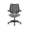 Humanscale liberty black frame black mesh medium grey fabric <ul> <li>Ergonomic Mesh Chair</li> <li>Adjustable Duron Arms</li> <li>Standard Foam Seat Pan</li> <li>Standard Cylinder 5"</li> <li>Standard Hard Casters</li> <li>Standard Matching Base</li> <li>Weight Capacity up to 300 lbs</li> </ul>