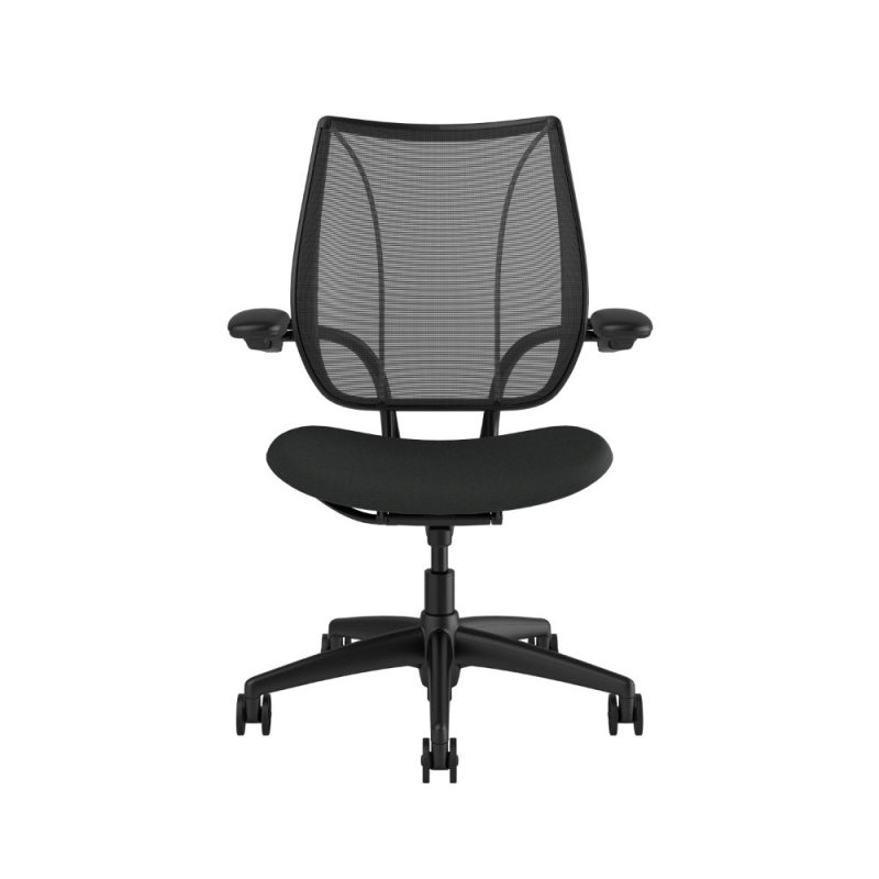 Humanscale liberty black frame carbon mesh graphite fabric 1 <ul> <li>Ergonomic Mesh Chair</li> <li>Adjustable Duron Arms</li> <li>Standard Foam Seat Pan</li> <li>Standard Cylinder 5"</li> <li>Standard Hard Casters</li> <li>Standard Matching Base</li> <li>Weight Capacity up to 300 lbs</li> </ul>