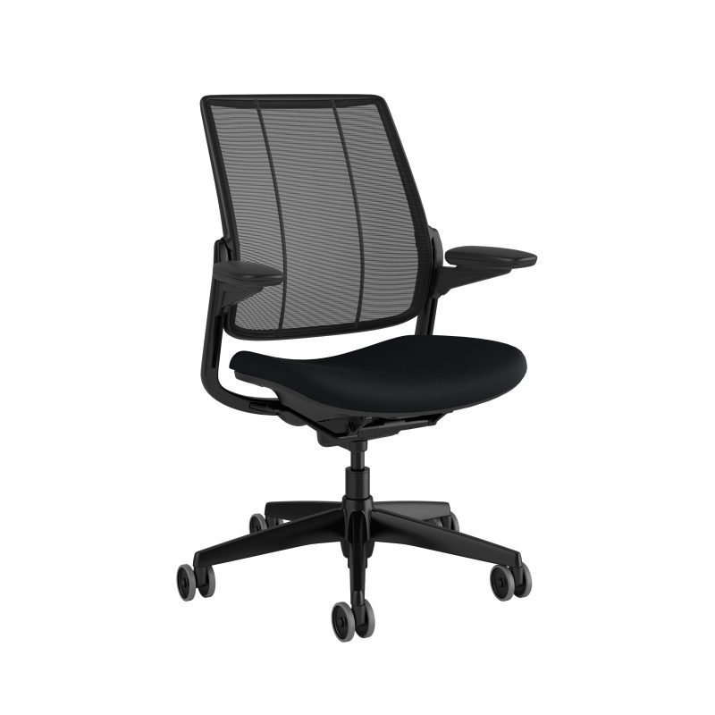 Smart Ocean HS S115BM10CF10XFSHNSC black frame black side view scaled <ul> <li>Backrest Mesh/Color:  Monofilament Stripe, Black</li> <li>Seat Textile/Color: Corde 4, Black</li> <li>Frame Color: Black with Black Trim* Incorporates Ocean Netting</li> <li>4D Adjustable Duron Arms</li> <li>Foam seat pan</li> <li>Standard hard casters</li> <li>5” cylinder</li> <li>Contact Us for additional customizations and available textiles</li> </ul>