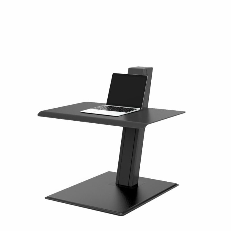 quickstand eco laptop black qsebl humanscale <h3>Features:</h3> <ul> <li>Laptop sit/stand workstation</li> <li>Minimal, compact and portable design complements any space</li> <li>Manufactured with sustainable, non-toxic materials</li> <li>Integrated cable management</li> <li>Freestanding Base</li> <li>18.6” height adjustment range</li> <li>Main assembly accommodates up to 35 lbs.</li> <li>Minimum of 5 lbs of weight needed on the surface</li> <li>Product Weight: 38.5 lbs.</li> </ul>