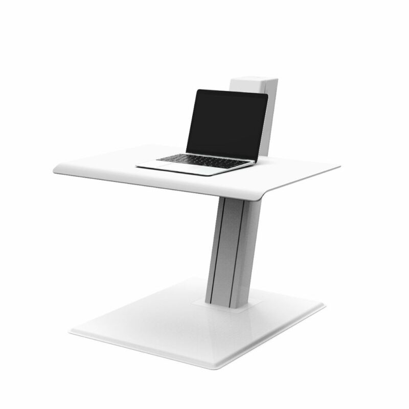 quickstand eco laptop white qsewl humanscale <h3>Features:</h3> <ul> <li>Laptop sit/stand workstation</li> <li>Minimal, compact and portable design complements any space</li> <li>Manufactured with sustainable, non-toxic materials</li> <li>Integrated cable management</li> <li>Freestanding Base</li> <li>18.6” height adjustment range</li> <li>Main assembly accommodates up to 35 lbs.</li> <li>Minimum of 5 lbs of weight needed on the surface</li> <li>Product Weight: 38.5 lbs.</li> </ul>